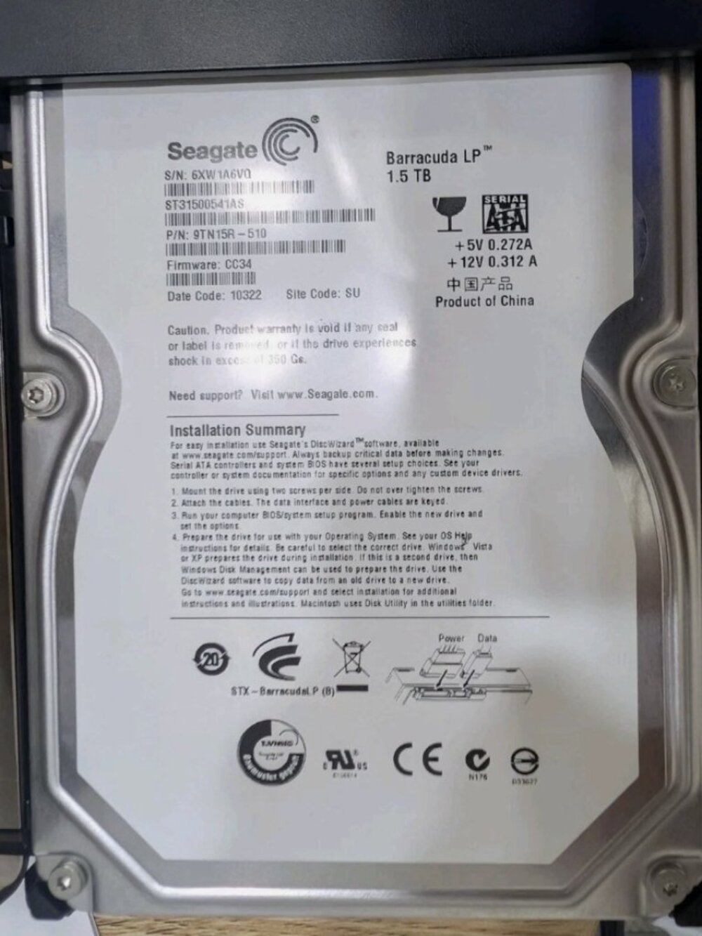 Seagate BARRACUDA ST31500541AS TZBL 1.5TB 5900 RPM 3Gbps 3.5" SATA R2112R-7